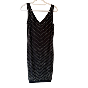 Frank Lyman Design Black and Silver Gem V-Neck Sheath Dress